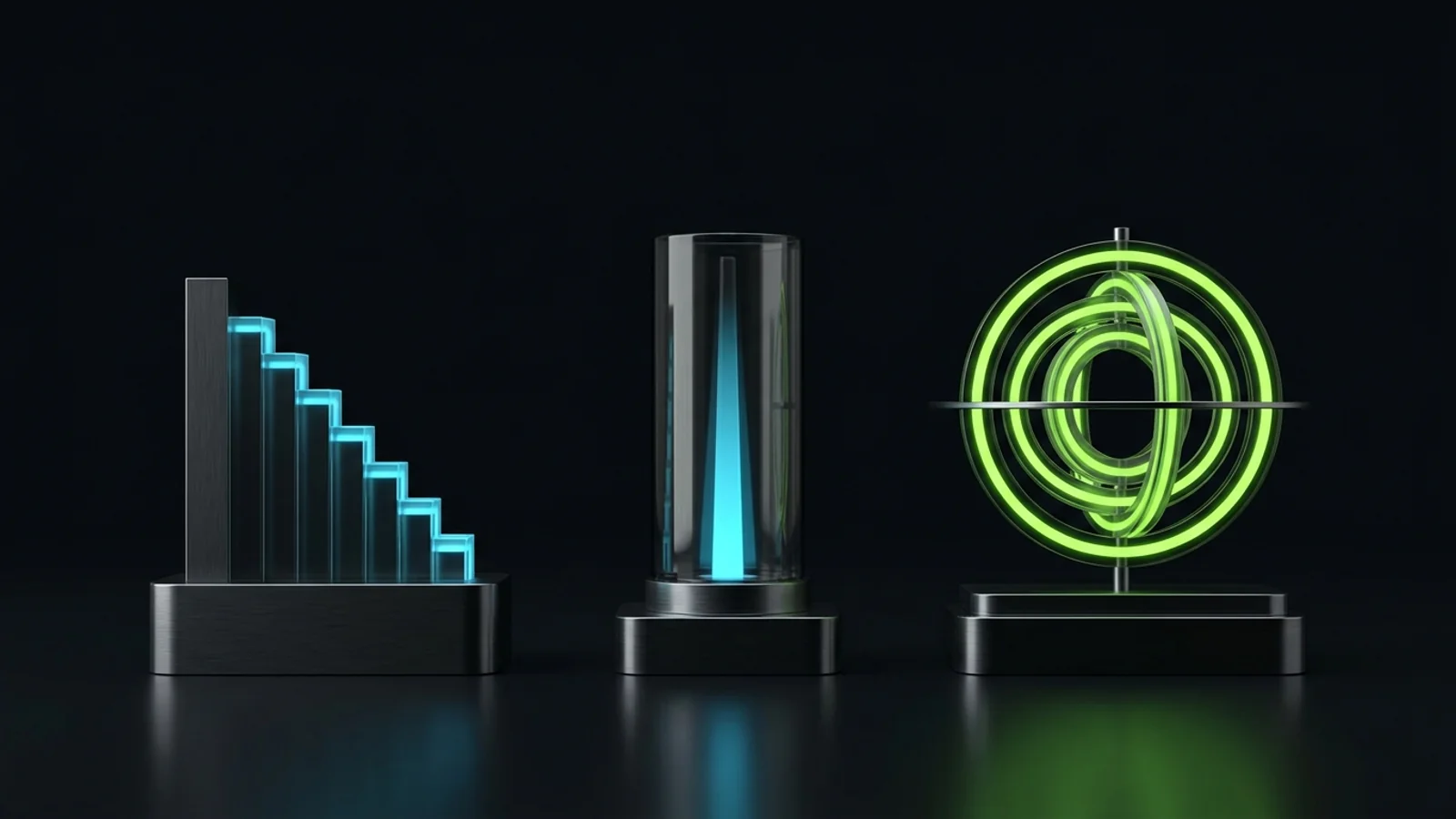 Three modular architectural pedestals displaying downward trend indicators for overdue tasks, owner escalations, and repeat operational issues